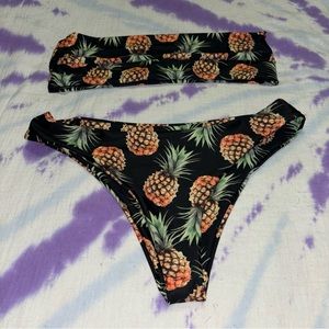 Zaful Pineapple Print Black Bandeau Bikini Size Medium (6)